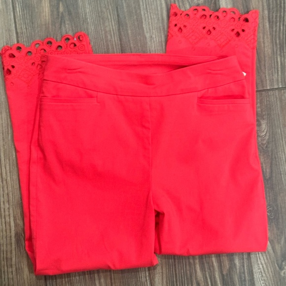 Chico's Vibrant Coral Lace Trim Pants - Picture 5 of 12